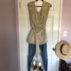 Haute Hippie Gold Sequins Tunic/ Mini Dress